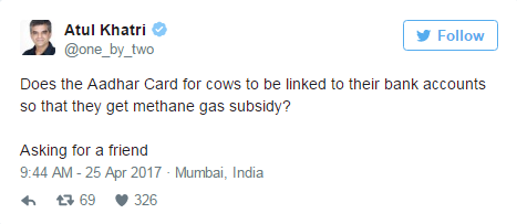 twitter reacts on adhaar for cattle