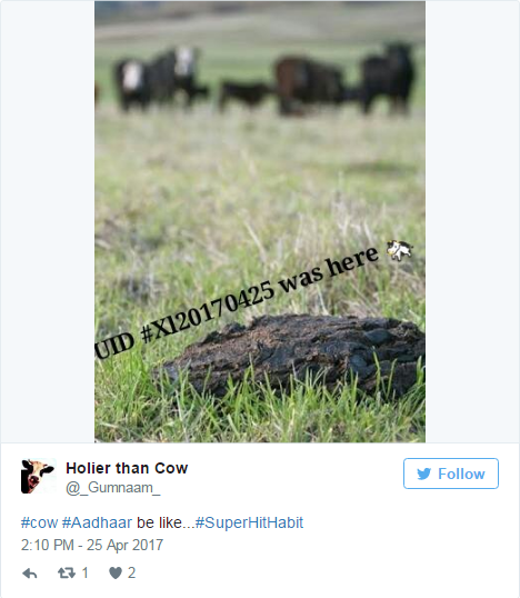 twitter reacts on adhaar for cattle