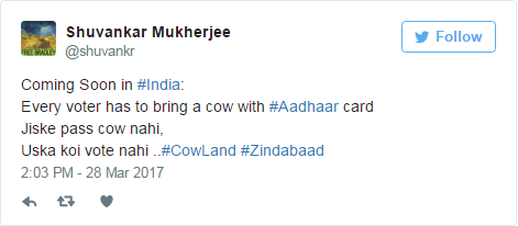 twitter reacts on adhaar for cattle