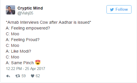 twitter reacts on adhaar for cattle