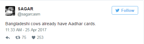 twitter reacts on adhaar for cattle